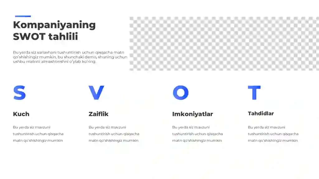 Zamonaviy SWOT Matritsasi va Strategik Tahlil Taqdimoti (11 Slayd)