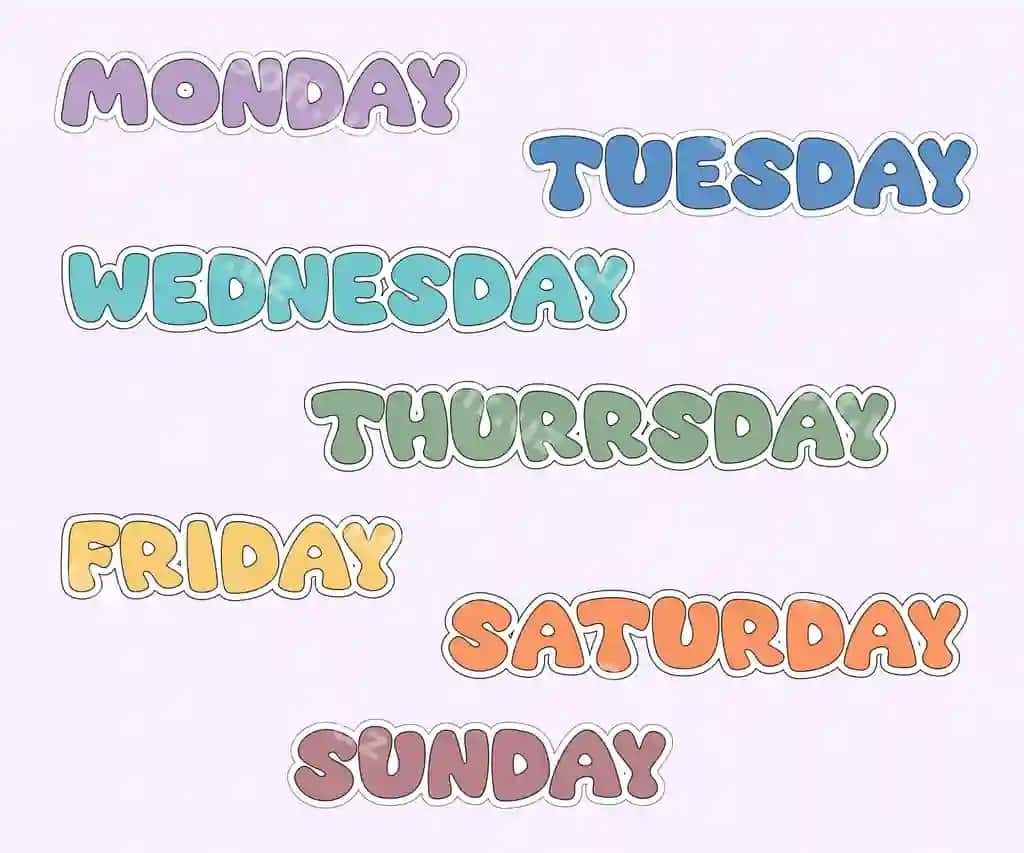 Stikerlar hafta kunlari qiziqarli rangli harflar stikerlari daftar dizayni | Stickers days week fun colored letters stickers notebook design