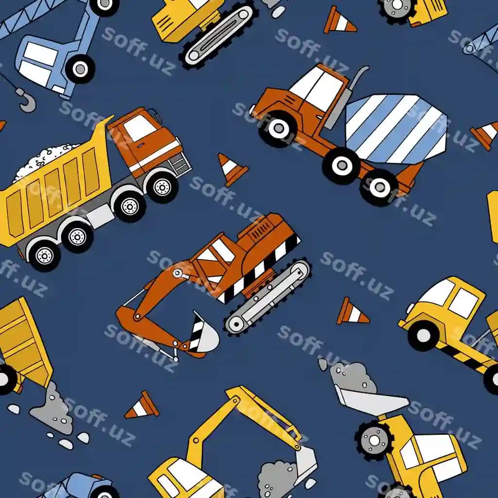 Qo'lda chizilgan qurilish yuk mashinalari buldozerlari choksiz vektor naqshlari | Hand drawn construction trucks bulldozers seamless vector pattern
