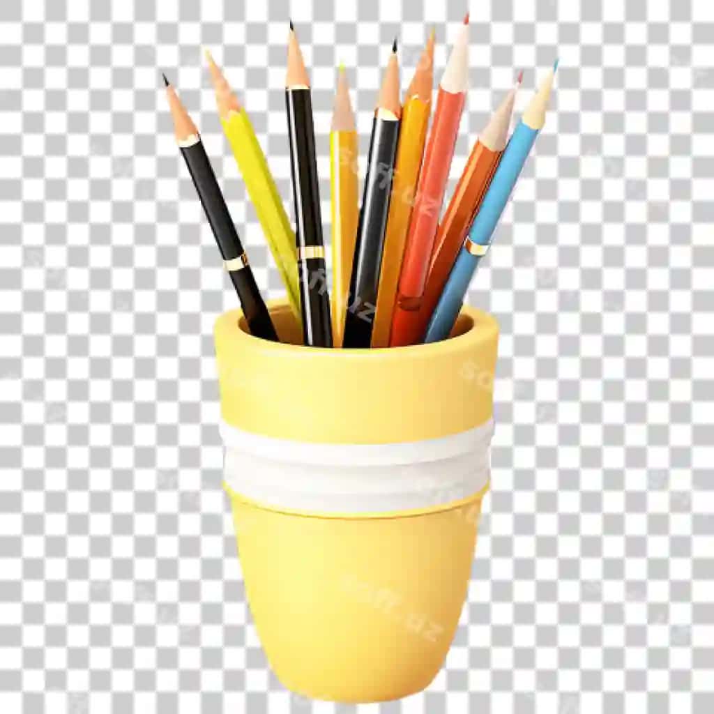 Rangli qalamlar sariq ushlagich | Colorful pencils yellow holder
