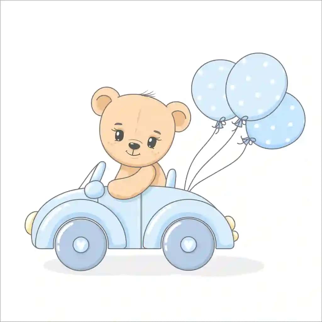 Yoqimli ayiqchali mashina sharlari bilan vektorli illyustratsion multfilm | Cute teddy bear car with balloons vector illustration cartoon