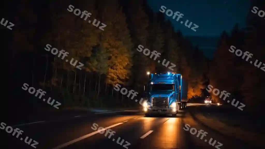 Yozda zamonaviy yuk mashinalarida yo'l kechasi haydash | Modern truck driving road night summer