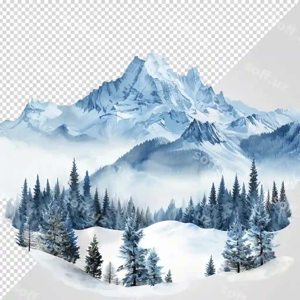 Qor bag'ongan to'pka ajraltirilgan oq fonda | Snowcapped mountain isolated white background 2
