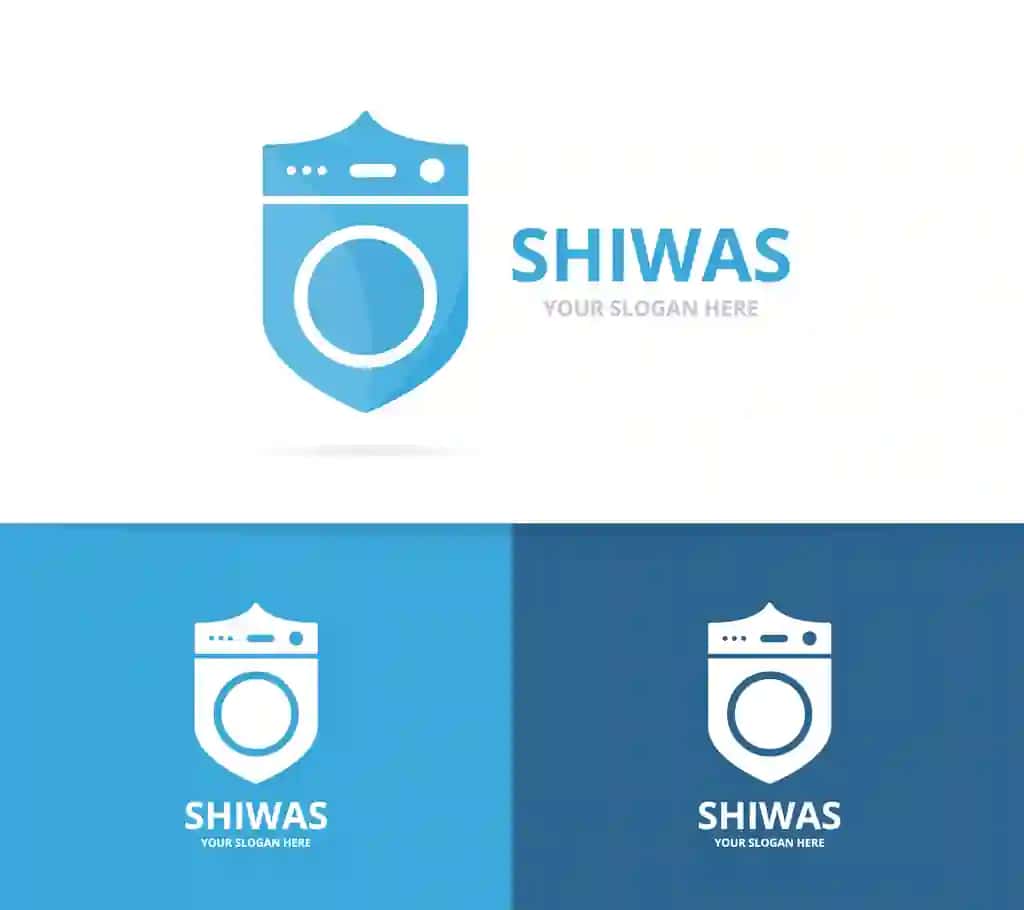 Vektorli kir yuvish qalqoni logotipi kombinatsiyasi kir yuvish mashinasi xavfsizligi | Vector laundry shield logo combination washing machine security