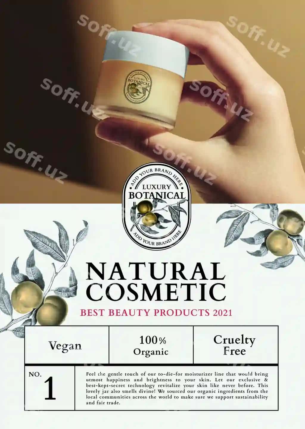 Tahrir qilish mumkin biznes afişa şabloni psd hashamatli botanik kosmetik | Editable business poster template psd luxury botanical cosmetic