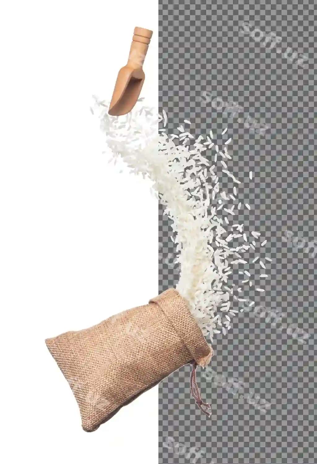 Yapon guruch chambar uchish portlashi oq don guruchlar tushadi anqarli | Japanese rice sack bag flying explosion white grain rices fall abstract 2