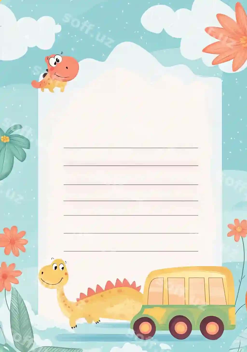 Maktab avtobusi dinozavriy xat qog'oz notlar xatlar | School bus dinosaur letter paper notes letters