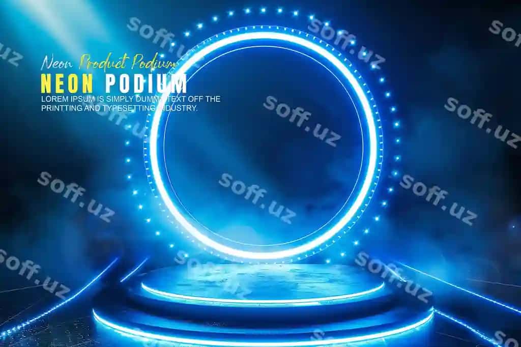Neon sahna podium bosma ko'rsatkich namuna mahsulot taqdimoti bilan | Neon scene podium stage display mockup product presentation with
