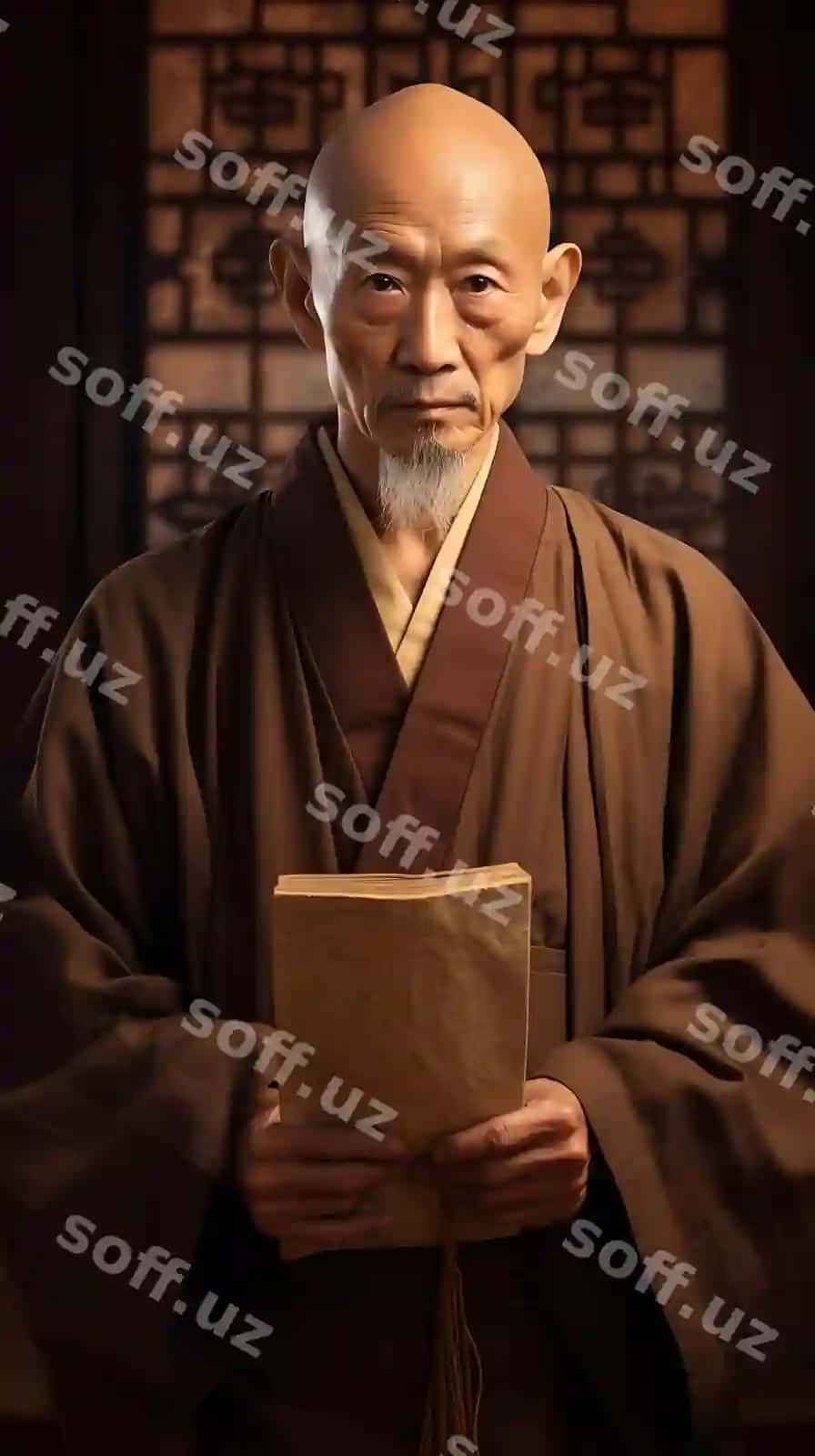 Arafed odam rohib libosini ushlab kitob | Arafed man monk robe holding book
