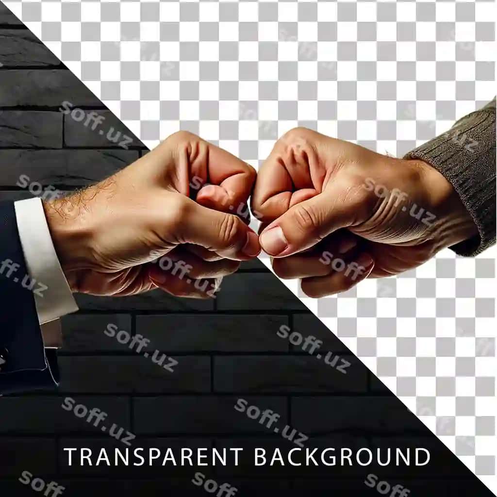 Shaffof fonda bir-biriga musht tushirayotgan qoʻllar | Hands giving each other fist bump transparent background