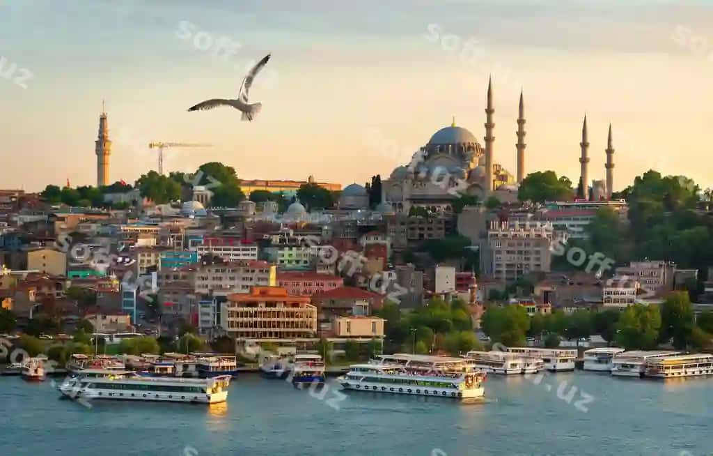 Qisqun Istanbul shahri Golden Horn ko'rasi ko'rinish bilan | Sunset istanbul city with view golden horn bay