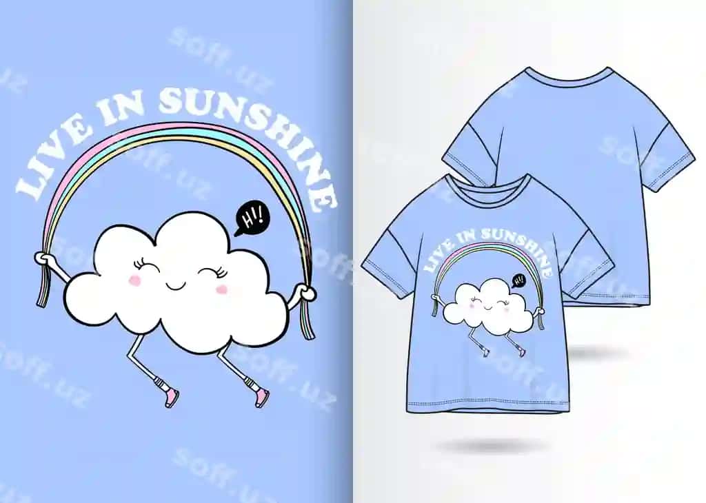 Qo'l bilan chizilgan yoqimli bulutlar chizmasi futbolka dizayni bilan | Hand drawn cute cloud illustration with t shirt design