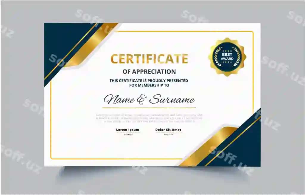 Elegant ko'k oltin diplom sertifikati shabloni | Elegant blue gold diploma certificate template