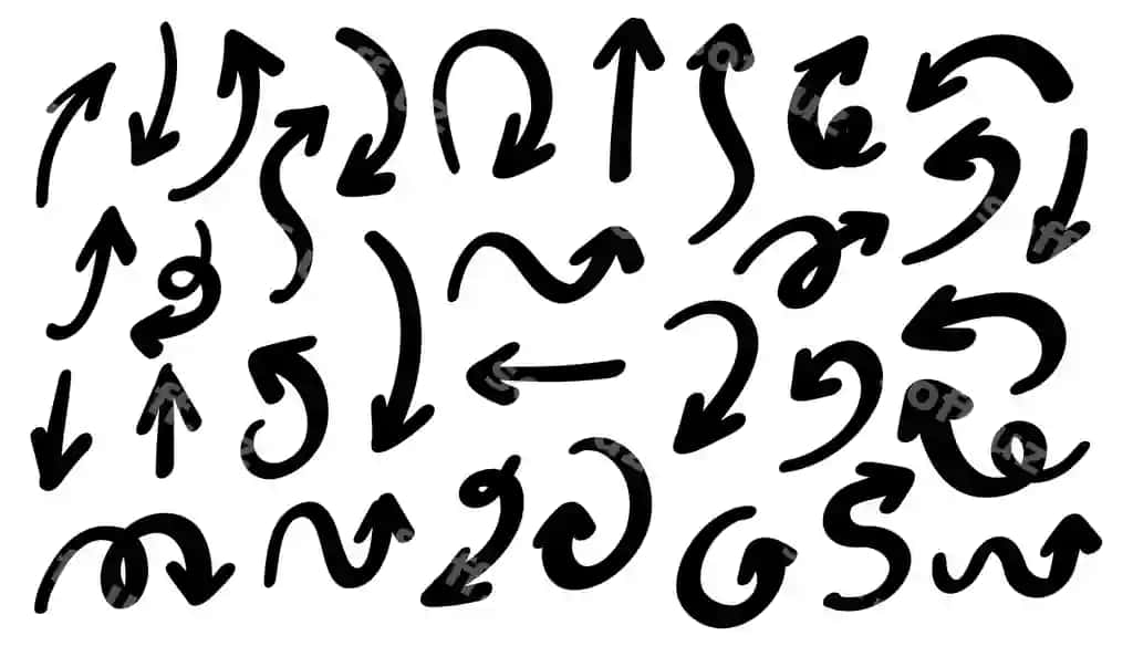 Qo'lda chizilgan o'q vektor piktogrammalarining qora o'q dizayni biznesining eskizi | Hand drawn arrow vector icons doodle sketch black arrow design business