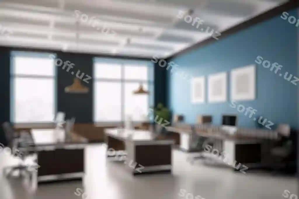 Orqa fonda bulanlik zamonaviy ofis ichki dizayni, hozirgi ish joyi, ijodkor biznes | Blur background modern office interior design contemporary workspace creative business