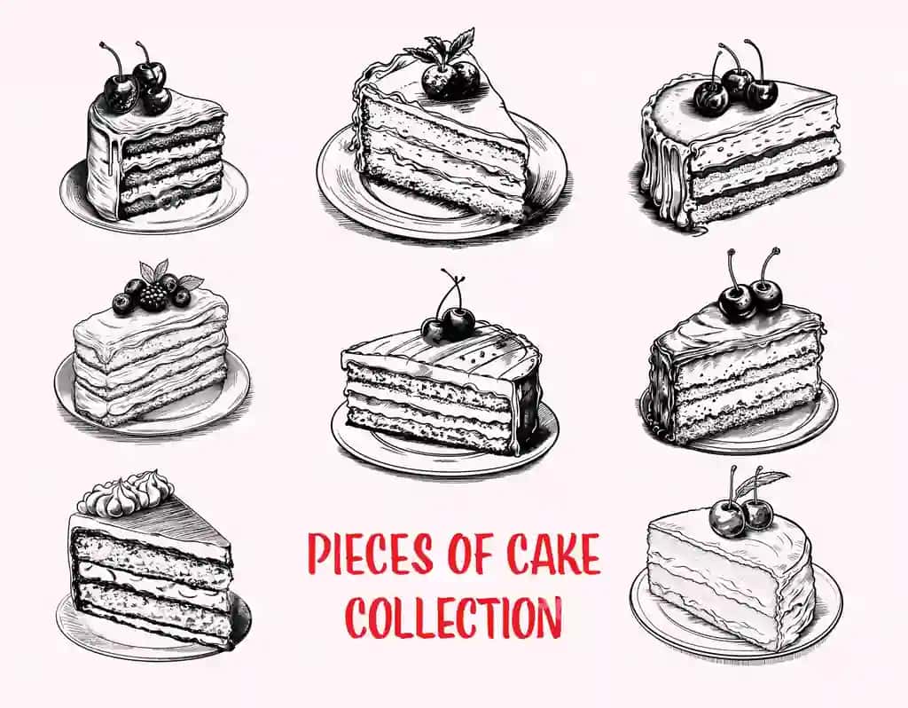 To'plama chizilgan bo'laklar tort | Collection drawn pieces cake