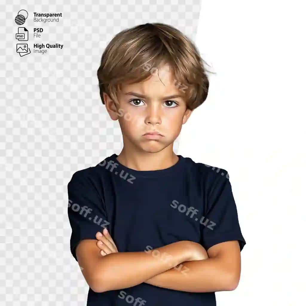 O'g'il qo'llari kesilgan jiddiy yuz | Boy with crossed arms serious face