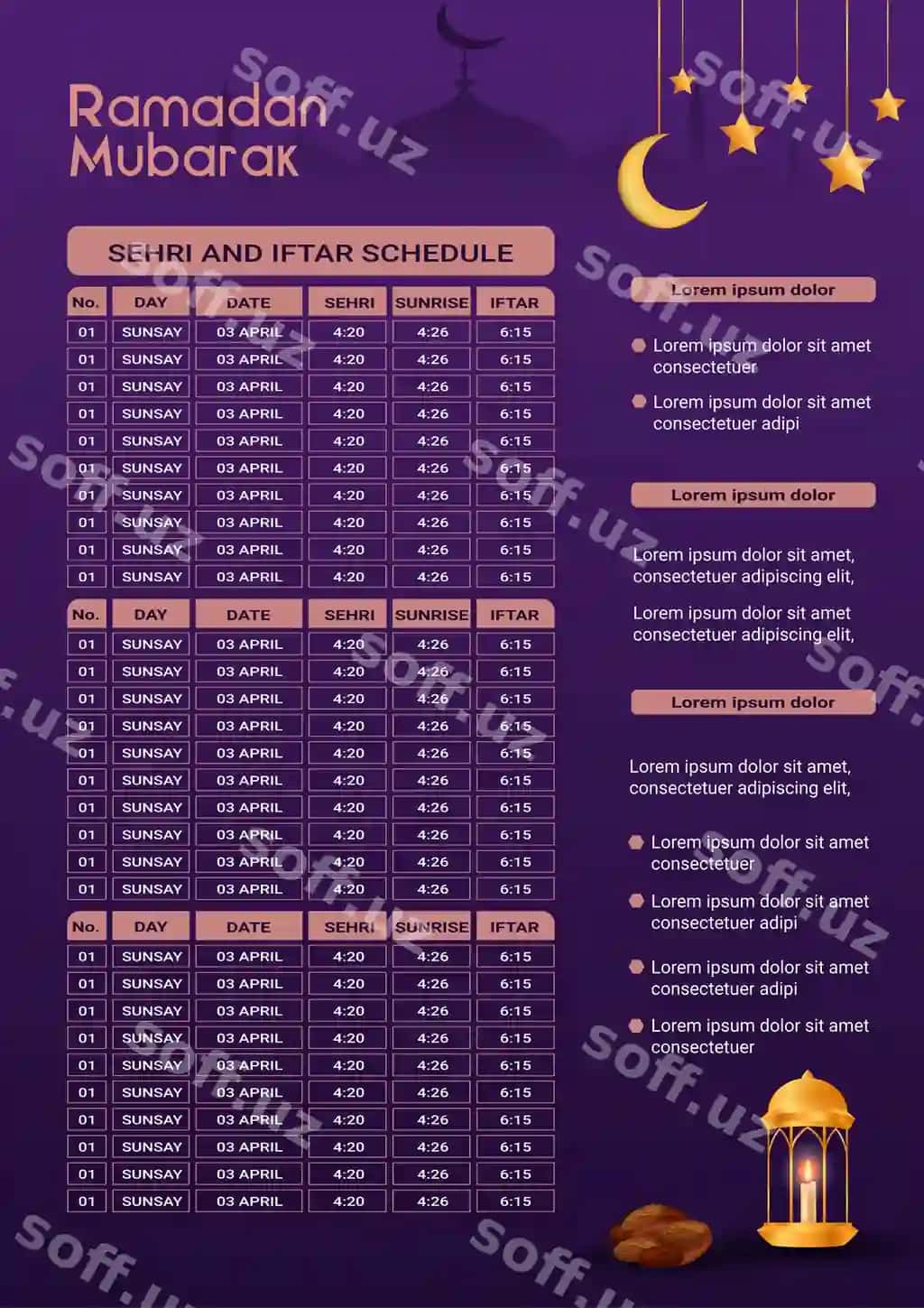 Ramazon taqvimi shabloni | Ramadan calendar template