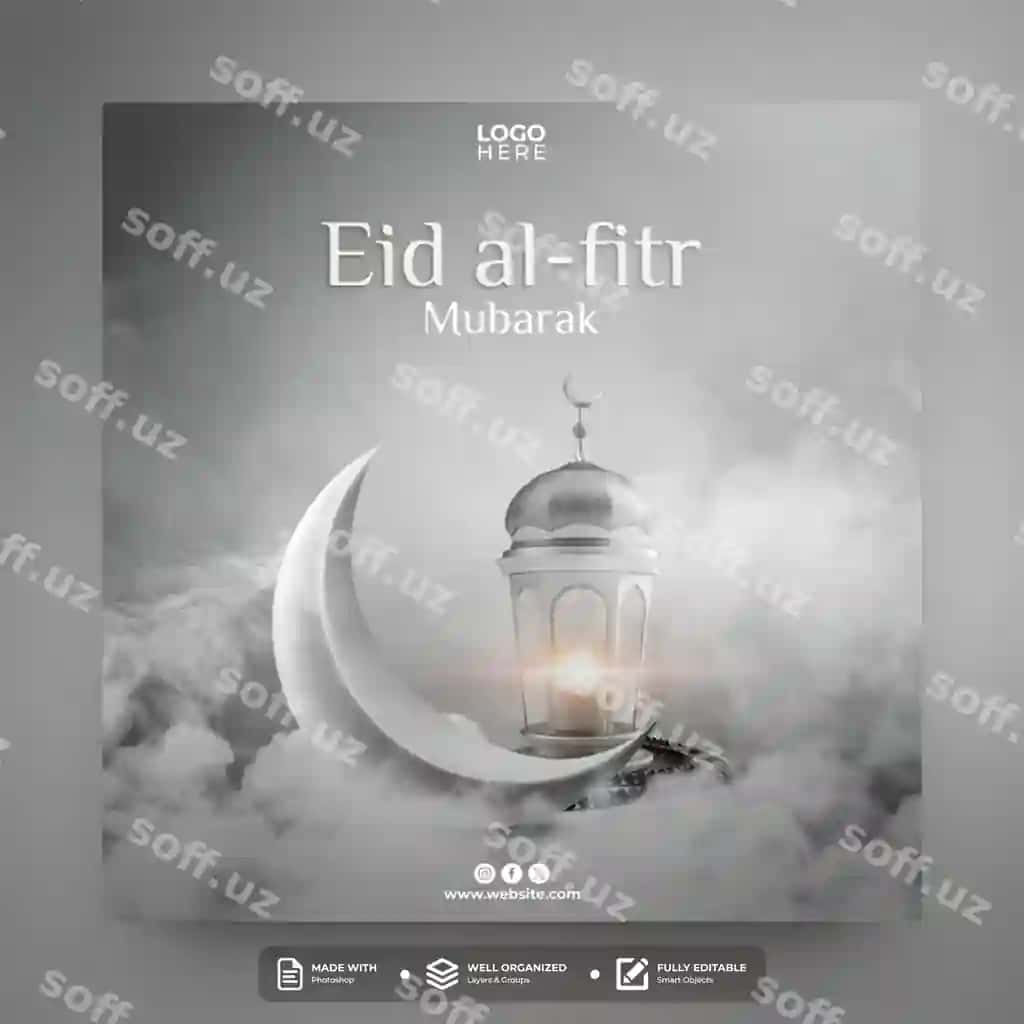 Eid al-Fitr sotsial media posti shablon dizayni | Eid al fitr social media post template design