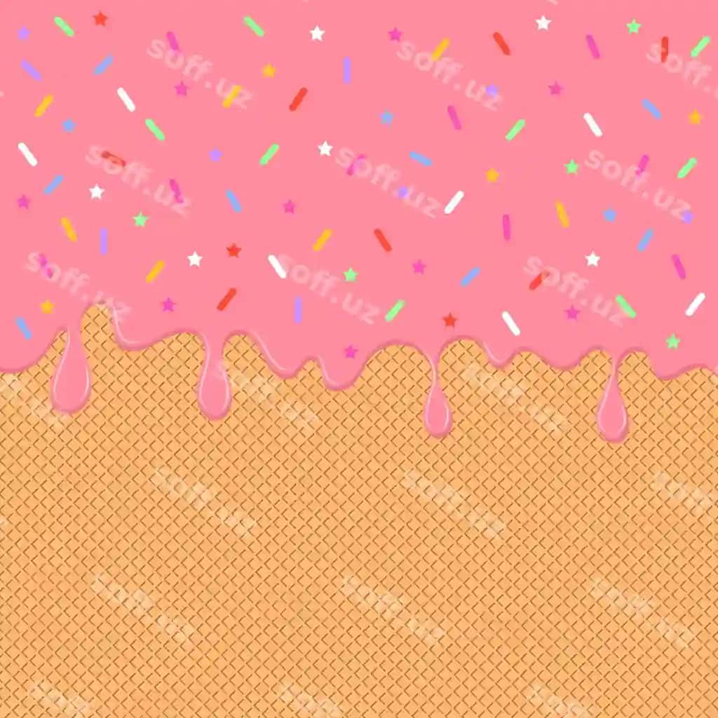 Pushti glazura vafel orqa fonda rang-barang shirinliklar bilan vektor | Pink glaze with waffle background with colorful sprinklesvector