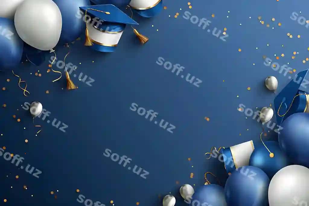 Ko'k fon sharflar bilan Ko'k fon so'zlar 'bitirish' bilan | Blue background with balloons blue background with words graduation it