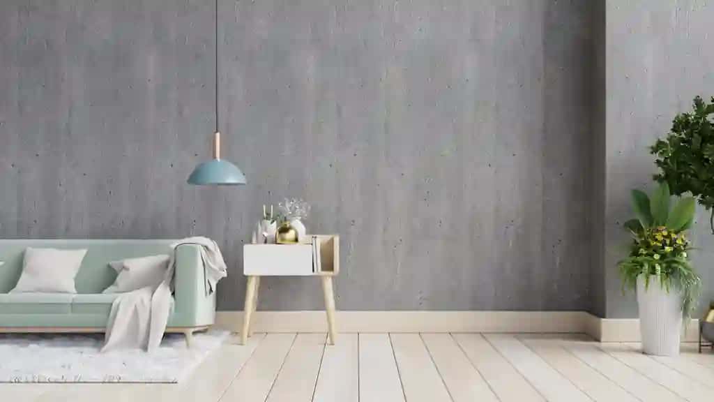 Beton devorli yashash xonasida divan bezaklari 3D renderga ega | Concrete wall living room have sofa decoration 3d rendering