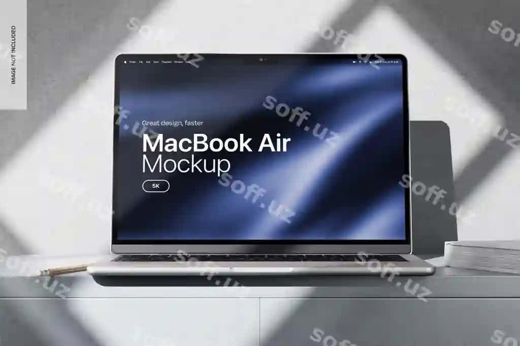 Macbook air metall yuzasi maketining oldingi ko'rinishi | Macbook air metallic surface mockup front view