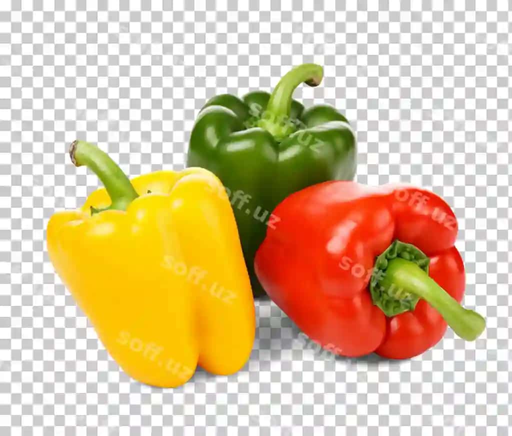 Qizil mirch yashil mirch sariq mirch ajraltirilgan shaffof to'plam | Red pepper green pepper yellow pepper collection isolated transparent