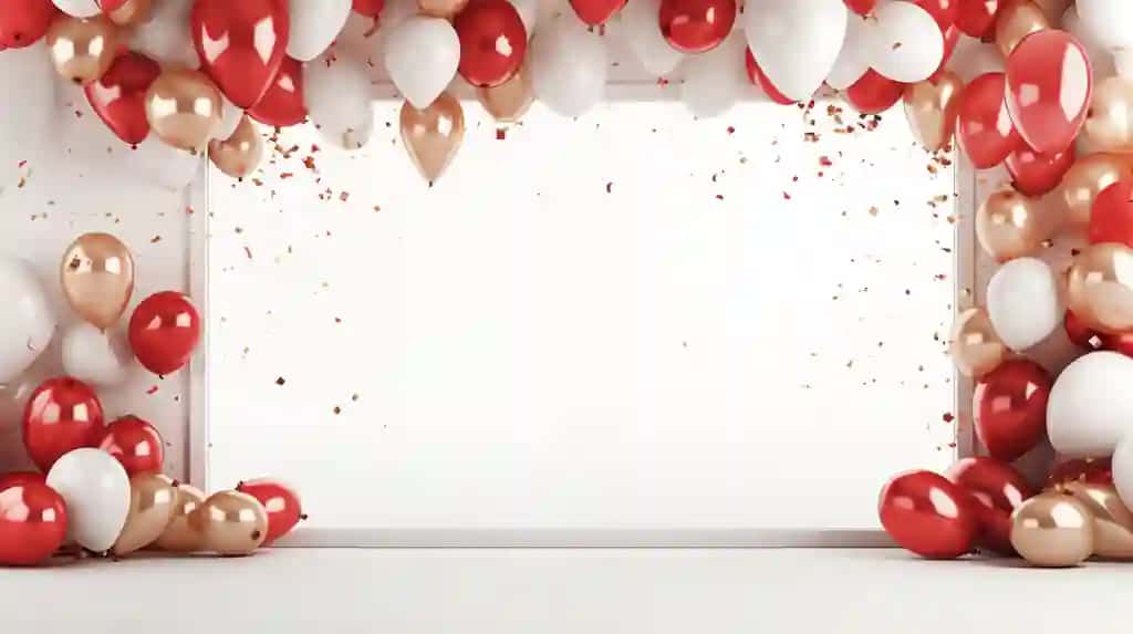 Qizil oq oltin ranglar bilan bayramona yopiq balon bezaklari | Festive indoor balloon decoration with red white gold colors