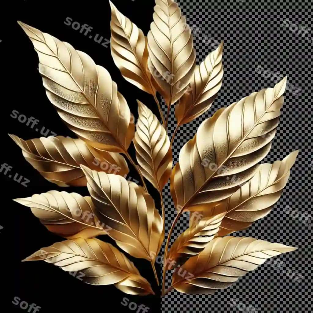 Parlavotli varaq ajraltirilgan o'ttiz foliyasi png foni | Lustrous leaf isolated gold foil png background