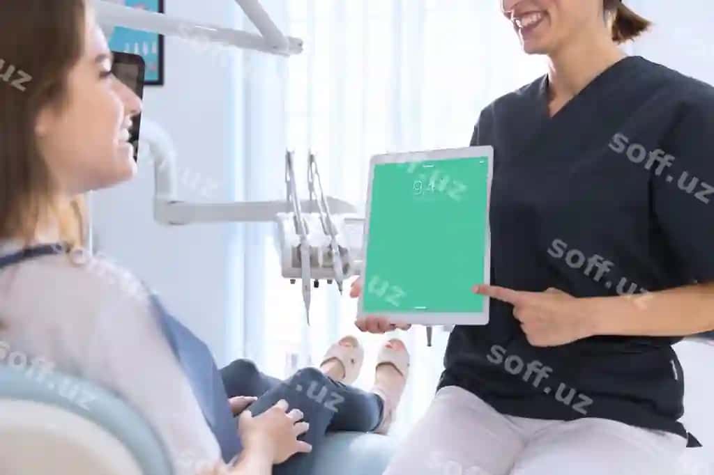 Tish xamirovi namunasi planshet bilan | Dentist mockup with tablet