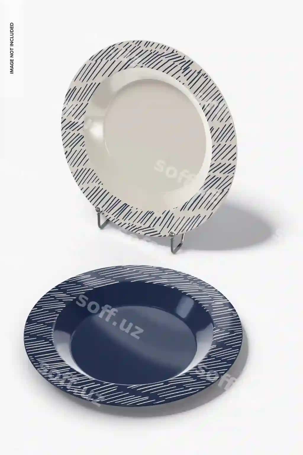 Porselen likoplari namuna o'ng ko'rinish | Porcelain plates mockup right view 2
