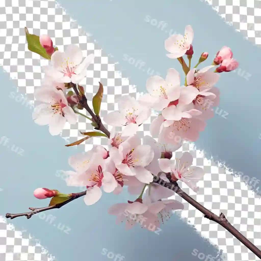 Olcha güldagi dala shaffof fonda | Cherry blossoms branch transparent background