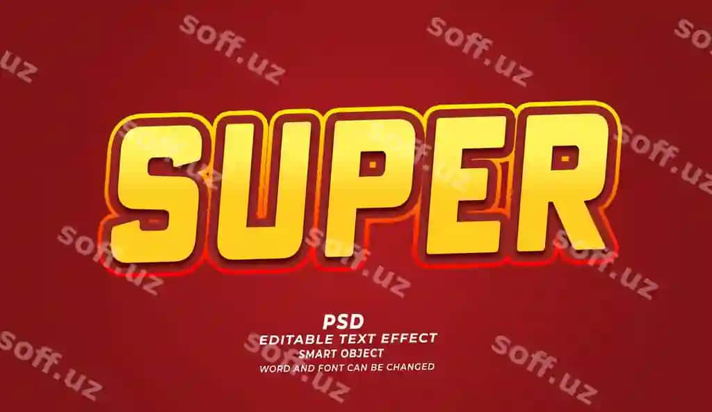 Super 3D tahrirlanadigan matn effekti photoshop psd uslubida | Super 3d editable text effect photoshop psd style