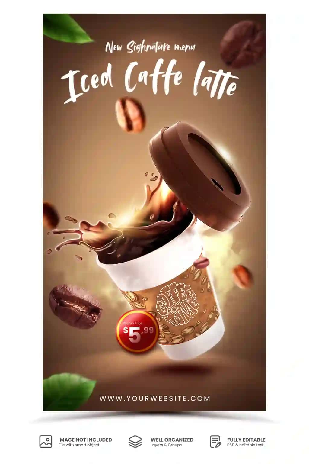 Qahva ichimligi menyusi flayer banneri ijtimoiy media post shabloni | Coffee drink menu flyer banner social media post template
