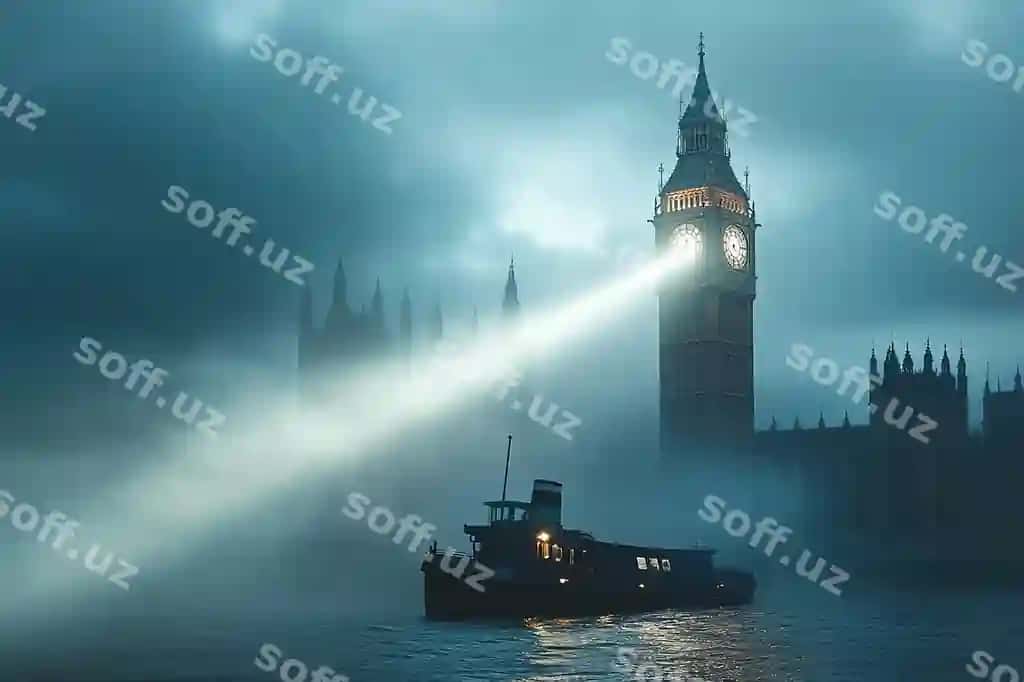 Qayiq Tumani Soat Borisi orqa fonda | Boat fog with clock tower background