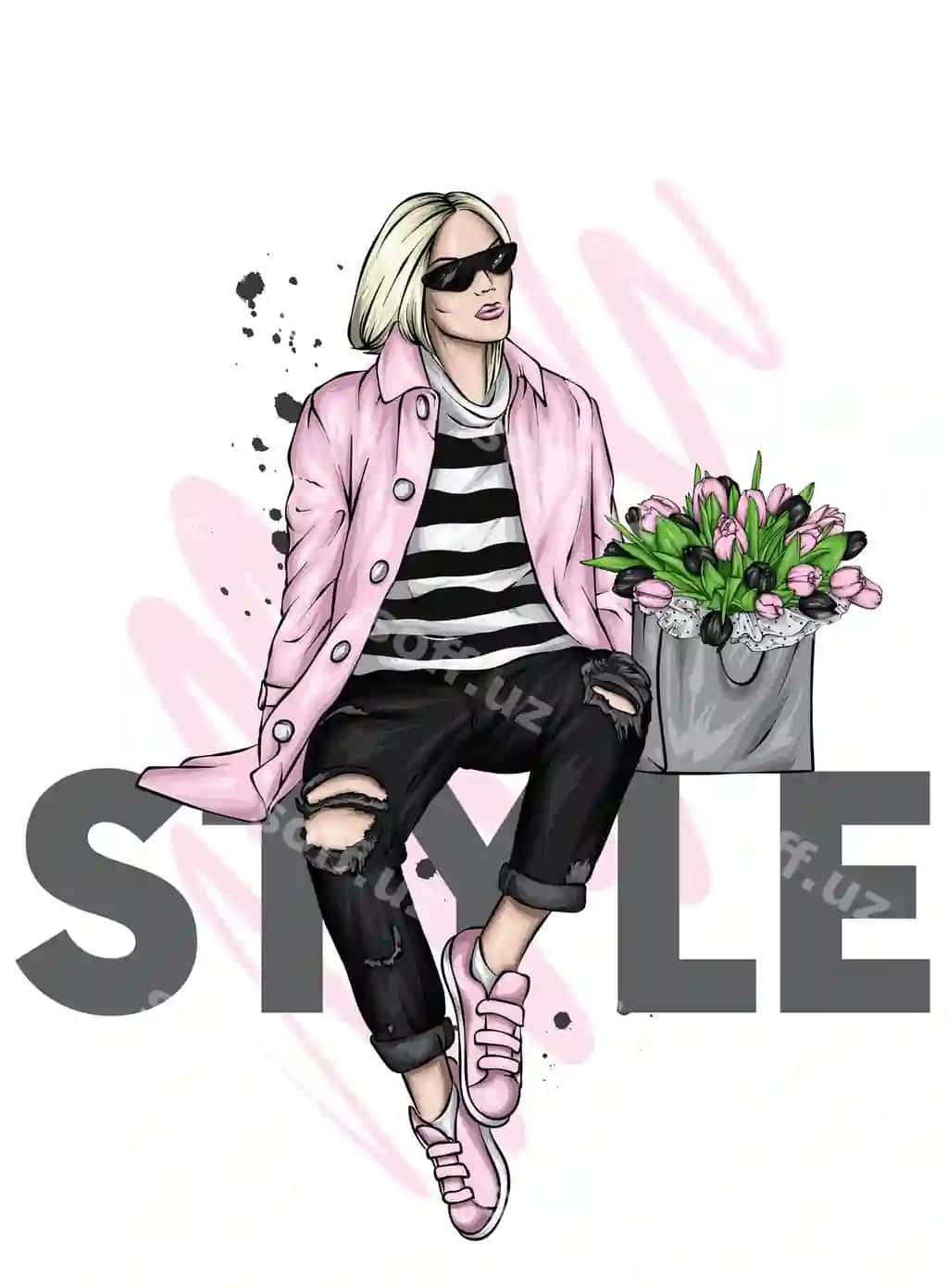 Go'zal qiz stilli kiyimlar lola buketi | Beautiful girl stylish clothes bouquet tulips