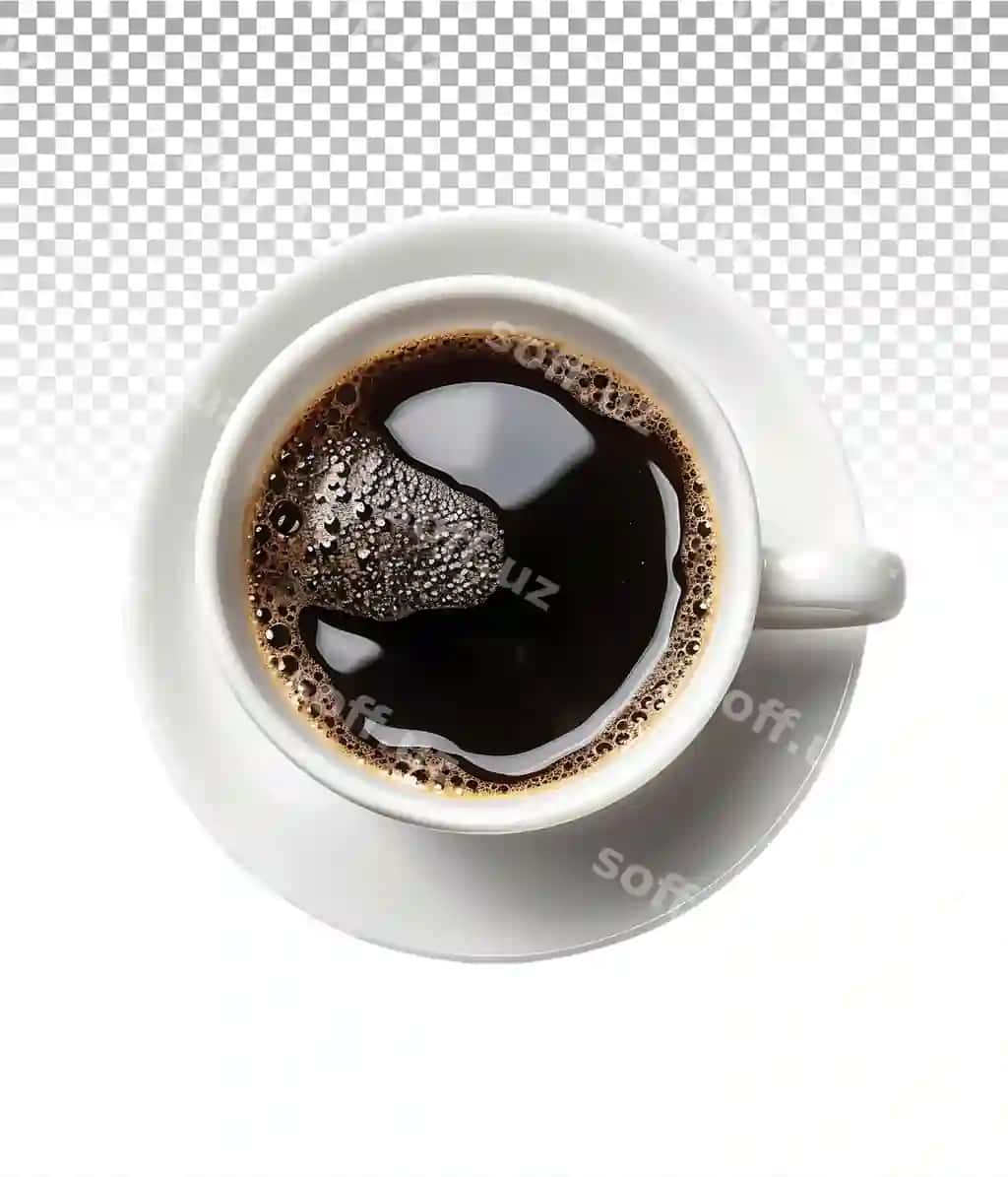 Yuqori ko'rinishdagi stakan issiq qora kofe izolyatsiyalangan shaffof | Top view cup hot black coffee isolated transparent