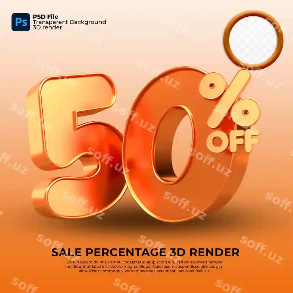 50 foiz sotuvlar 3D render oltin uslubi | 50 percentage sales 3d render gold style
