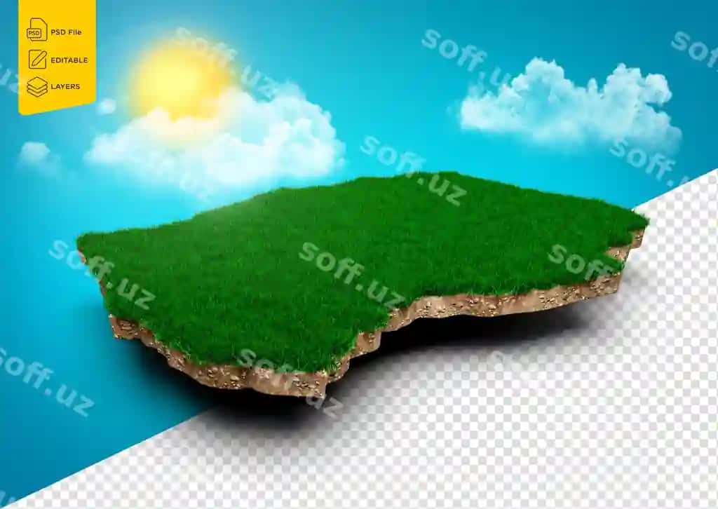 Lesotho xaritasining yer qatlami, geologiya kesimi, yashil chaman va toshlar bilan | Lesotho map soil land geology cross section with green grass rock