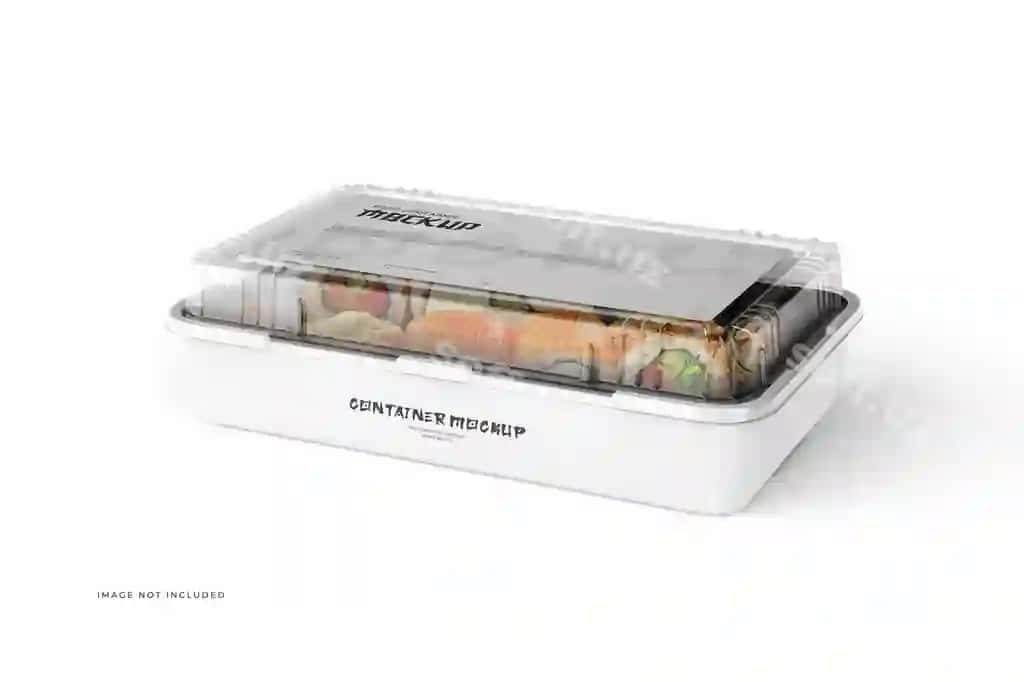Oziq-ovqat idishlari qadoqlash maketining oldingi ko'rinishi | Food container packaging mockup front view