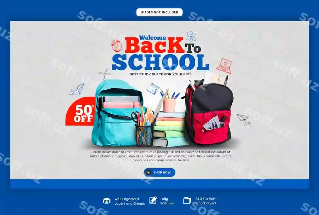 Maktabga qaytish veb baner shabloni | Back school web banner template