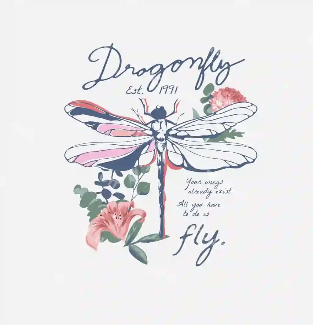 Tipografiya slogan Bozon qurbaqa vintage gullar illustratsiyasi | Typography slogan with dragonfly vintage flowers illustration