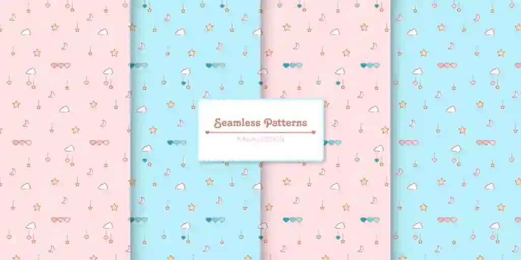 To'rt pastel rang chaqaloq dush choksiz naqshlar | Four pastel colors baby shower seamless patterns