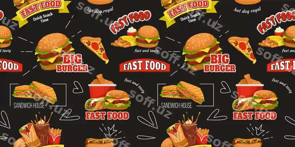 Fast food orqa fonda logotip dizayni menyu naqsh bayramlik italiyka kocha | Fast food background logo design menu pattern festive italian street