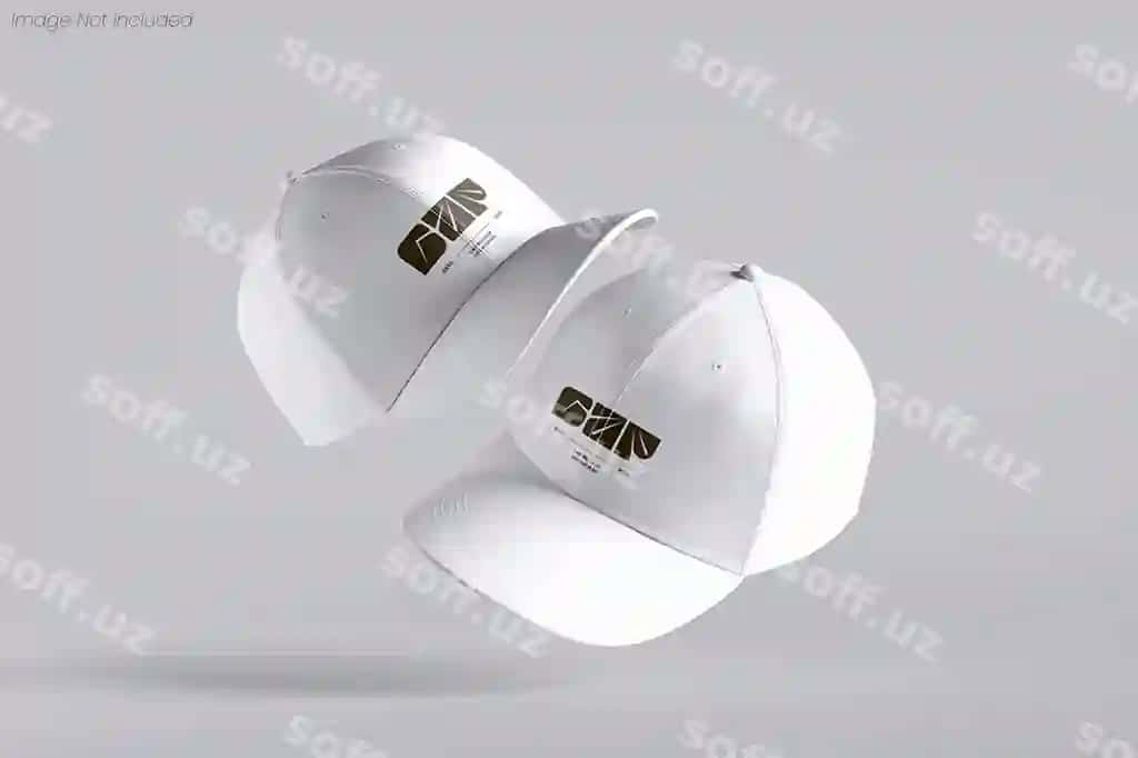 Logotipli oq beysbol qalpoqlari maketi | White baseball caps mockup with logo