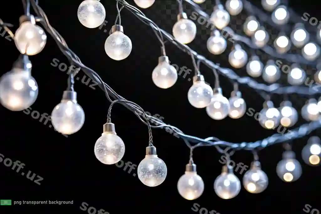 Chimildiruvchi ip yorug‘liklari shaffof fonda | Glowing string lights transparent background