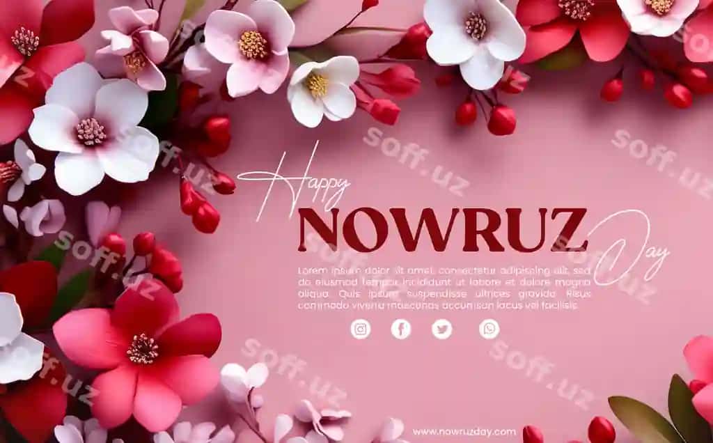Baxorli Navro'z kuning bilan pink gulli fon | Happy nowruz day with pink floral background