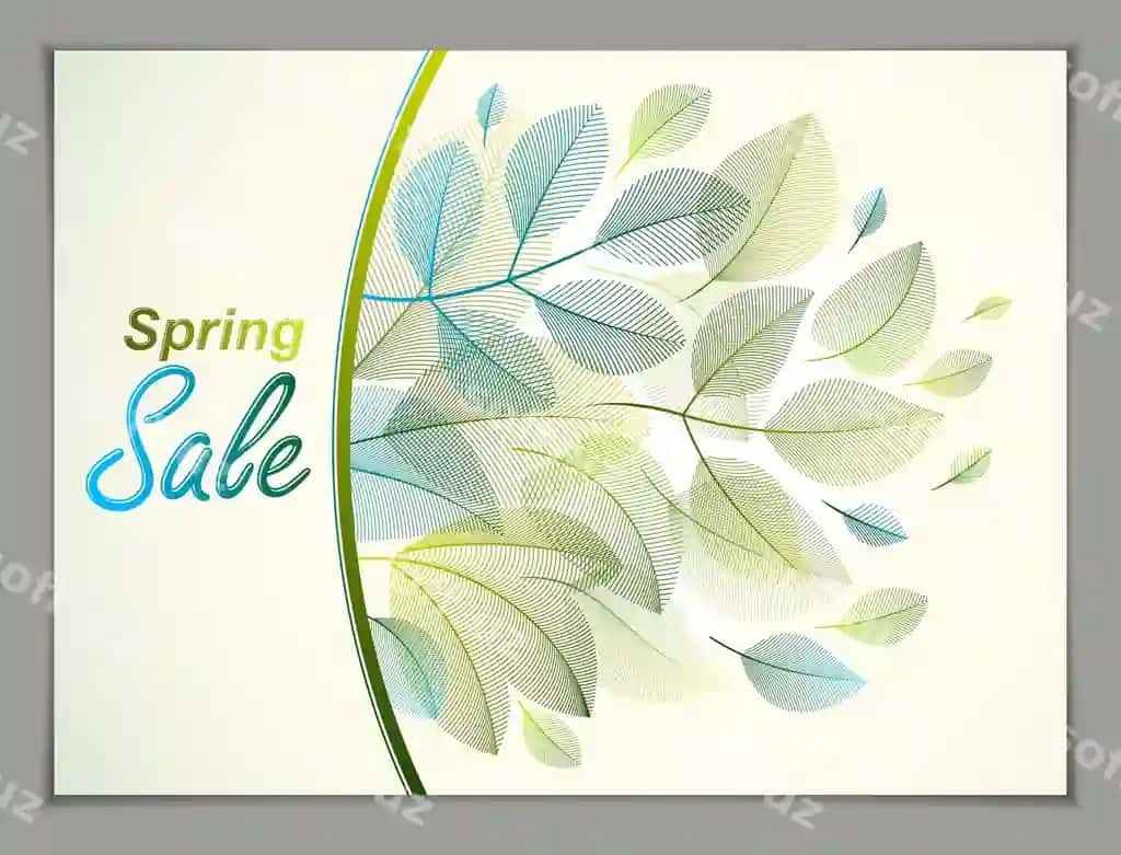 Gorizontal banner dizayn bilan bahor, yoziladigan logotip, yashil yangi varaq | Design horizontal banner with spring typing logo green fresh leaves