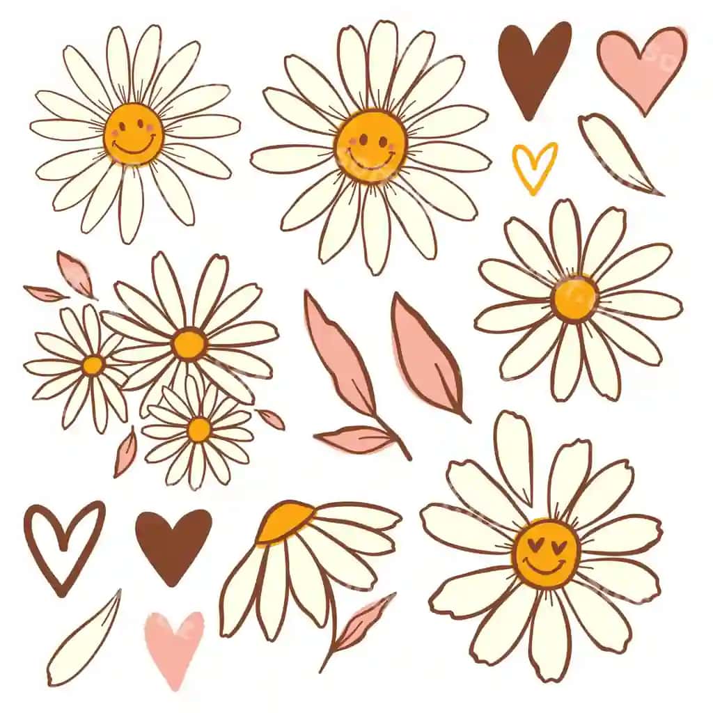 Daisy gullari multfilm gulishiq yuzlar va chamomile naqshi | Daisy flowers with cartoon funny smiling faces pattern chamomile